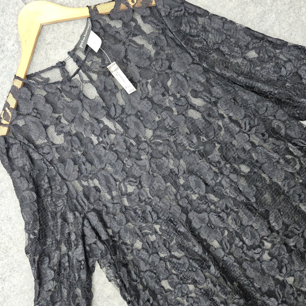 NEW Jackie Bernard Lace Dress Women's Black 20 Vintage Sheer Long Sleeve Floral